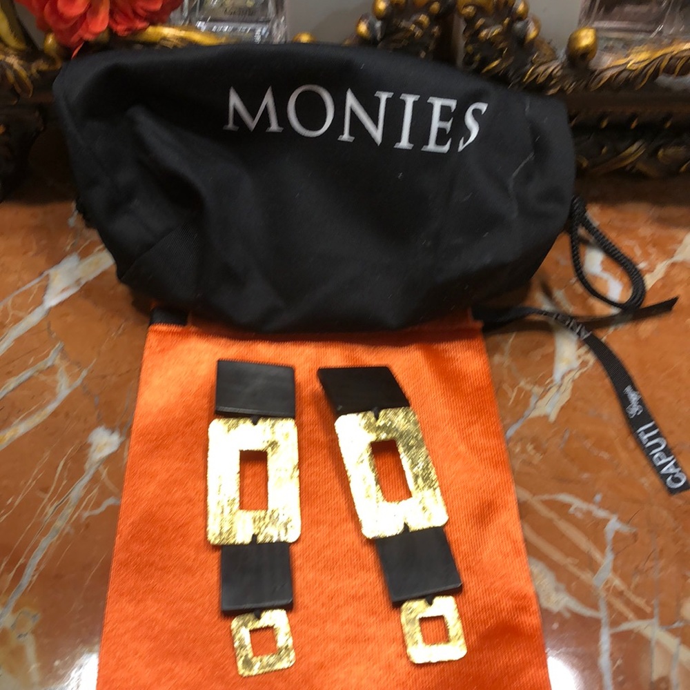 Monies Large Gold Foil and Black Ear clips